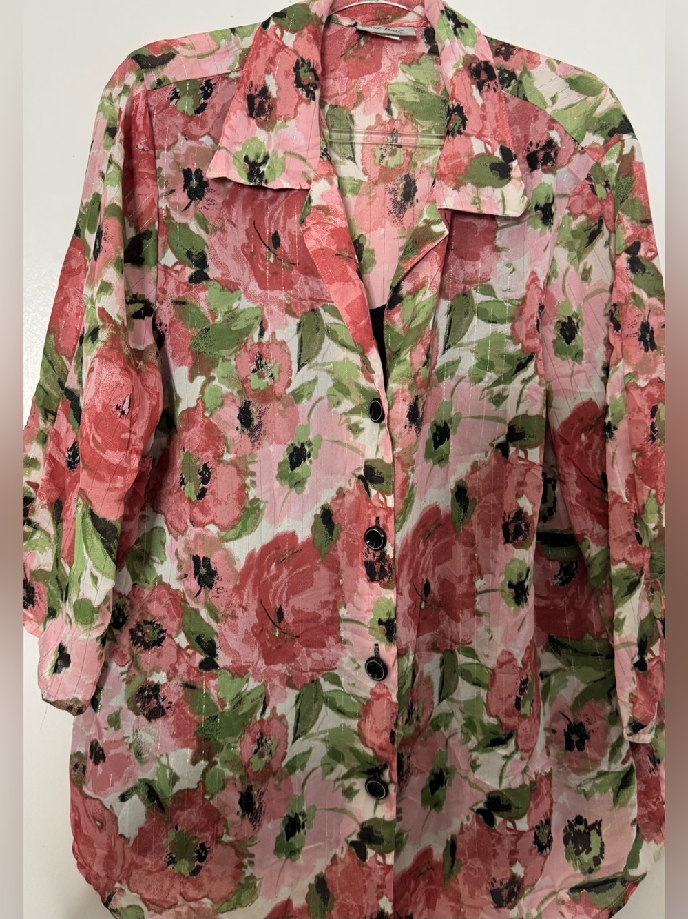 Coastal bay Pink and Green Floral Button-Up Blouse long sleeve sz 2x 18/20